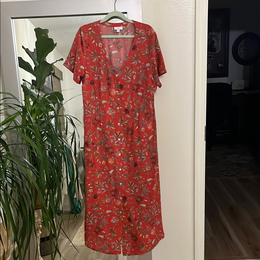 J. Jill Red and White Midi Sundress with Notched Collar